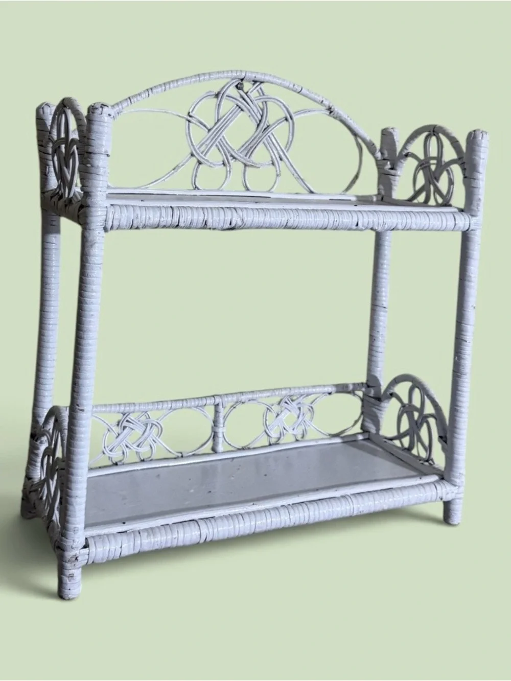 Vintage~1970s~White Wicker & Rattan ~ Two Tier ~ Wall Shelf